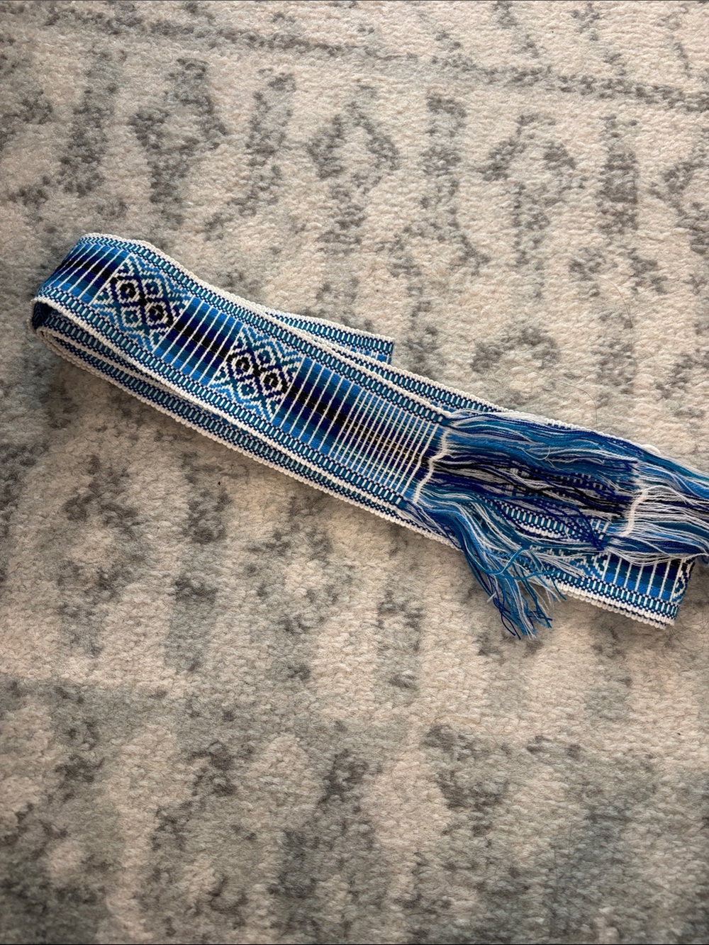 Handwoven Blue Geometric Decorative Sash Belt